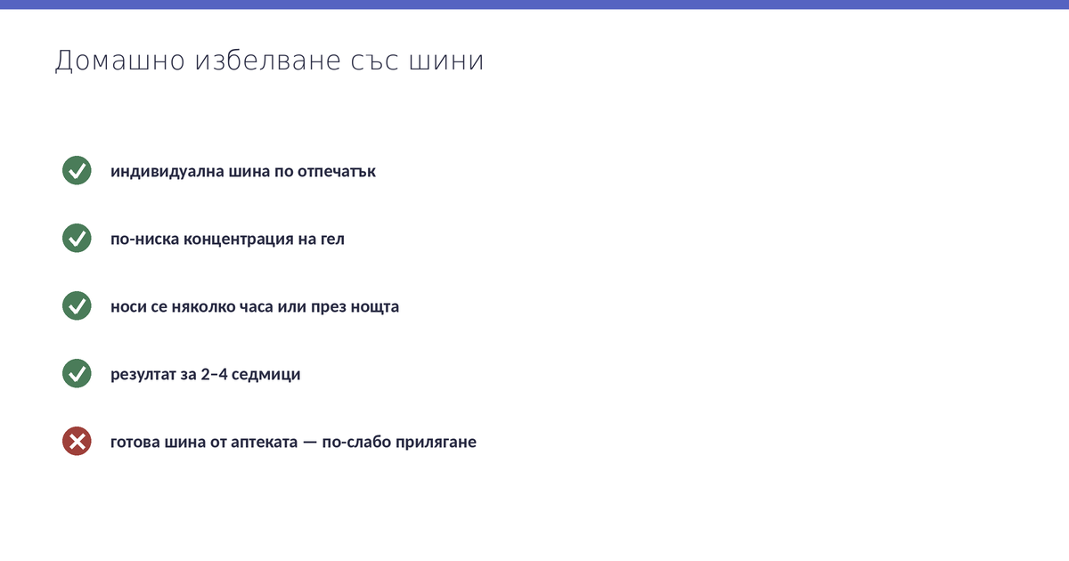 Характеристики на домашното избелване със индивидуални шини